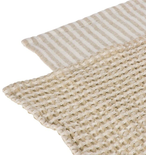 Davis & Waddell Heritage Stripe Cotton Tea Towel 2pc Set Beige Tea Towels The Cooks Kitchen 