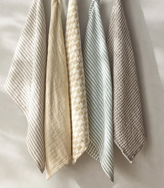 Davis & Waddell Heritage Stripe Cotton Tea Towel 2pc Set Beige