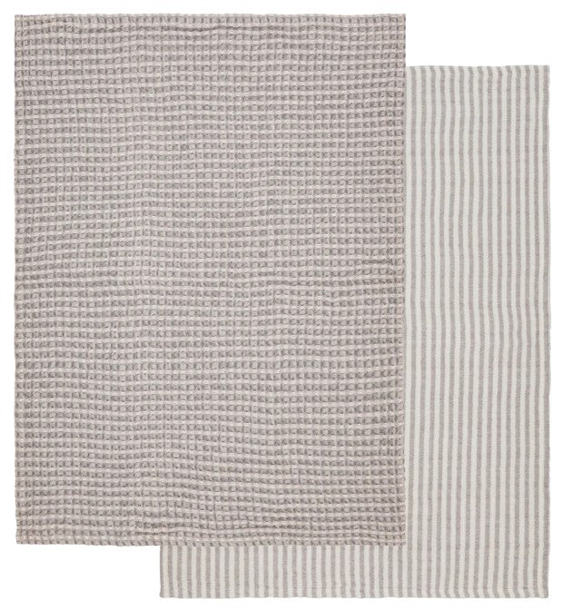 Davis & Waddell Heritage Stripe Cotton Tea Towel 2pc Set Grey
