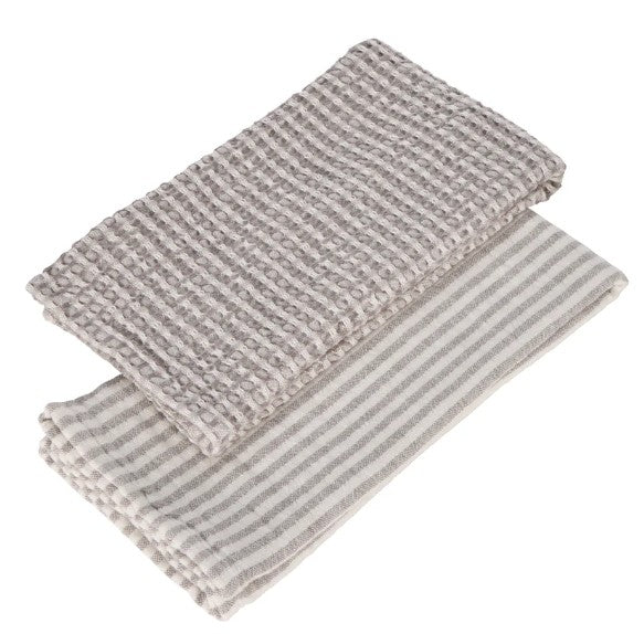 Davis & Waddell Heritage Stripe Cotton Tea Towel 2pc Set Grey