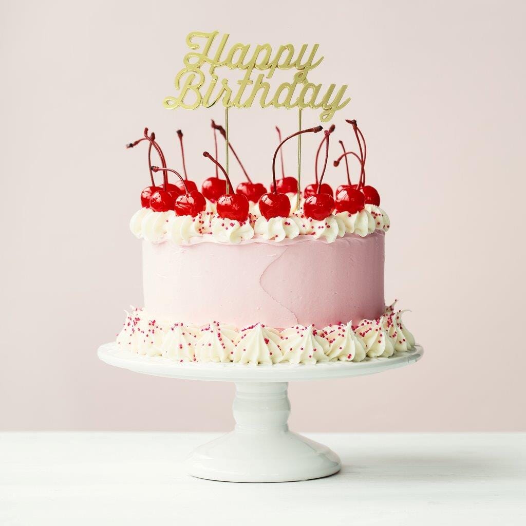 Cake & Candle Gold Topper - Happy Birthday Acrylic Cake Toppers The Cooks Kitchen 