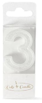 Cake & Candle - Mini Glitter Candle White - Number 3 Candles The Cooks Kitchen 