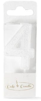 Cake & Candle - Mini Glitter Candle White - Number 4 Candles The Cooks Kitchen 