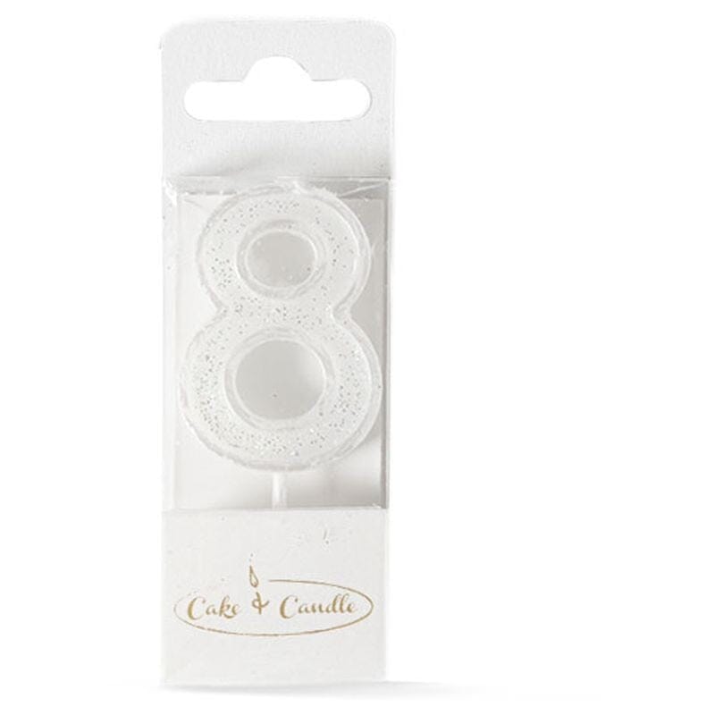 Cake & Candle - Mini Glitter Candle White - Number 8 Candles The Cooks Kitchen 
