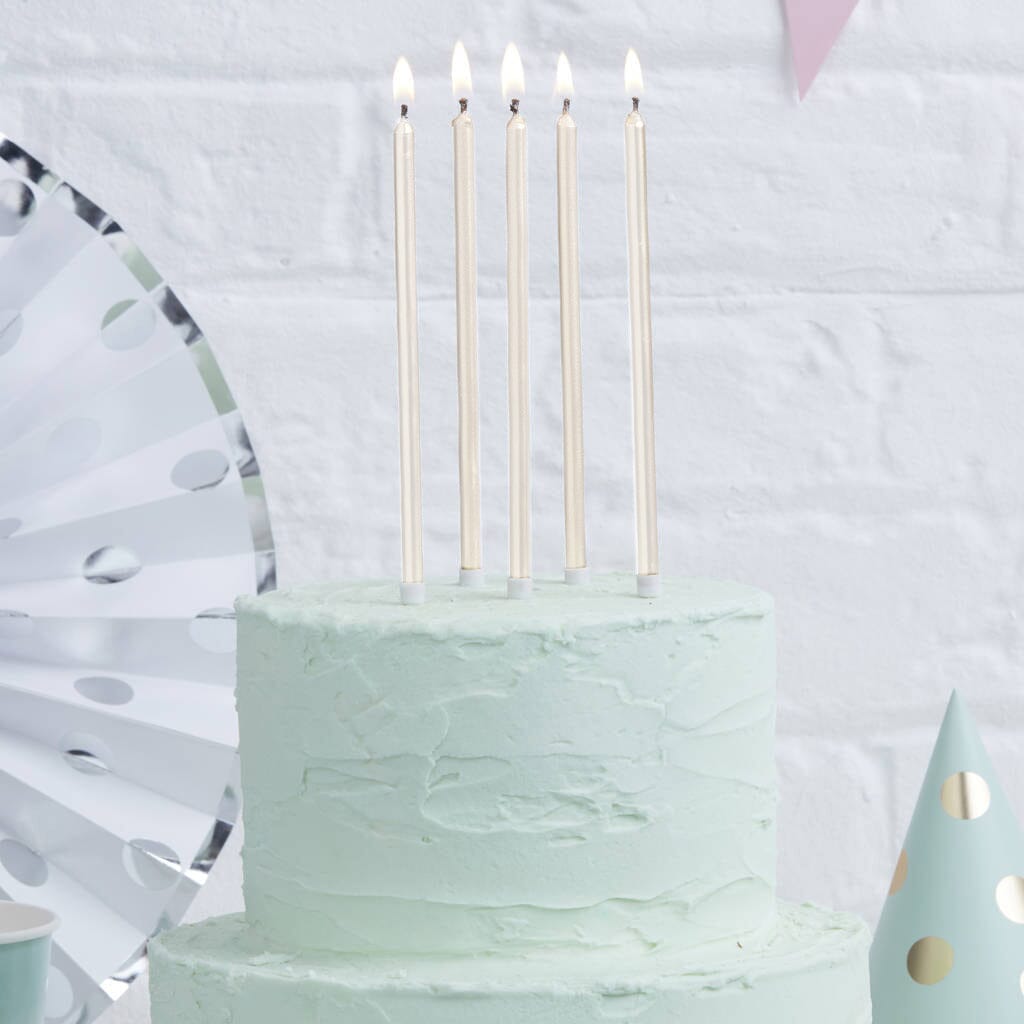 Bake Group 12cm Tall Cake Candles - Pearlised White (pack Of 12) Candles The Cooks Kitchen 