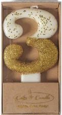 Cake & Candle 8cm Gold Glitter Dipped Candle - Number 3 Candles The Cooks Kitchen 