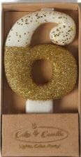 Cake & Candle 8cm Gold Glitter Dipped Candle - Number 6 Candles The Cooks Kitchen 