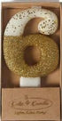 Cake & Candle 8cm Gold Glitter Dipped Candle - Number 6 Candles The Cooks Kitchen 