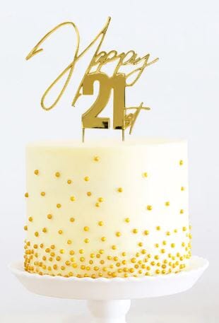 Cake & Candle Topper - Happy 21st Gold Cake Toppers The Cooks Kitchen Mandurah 