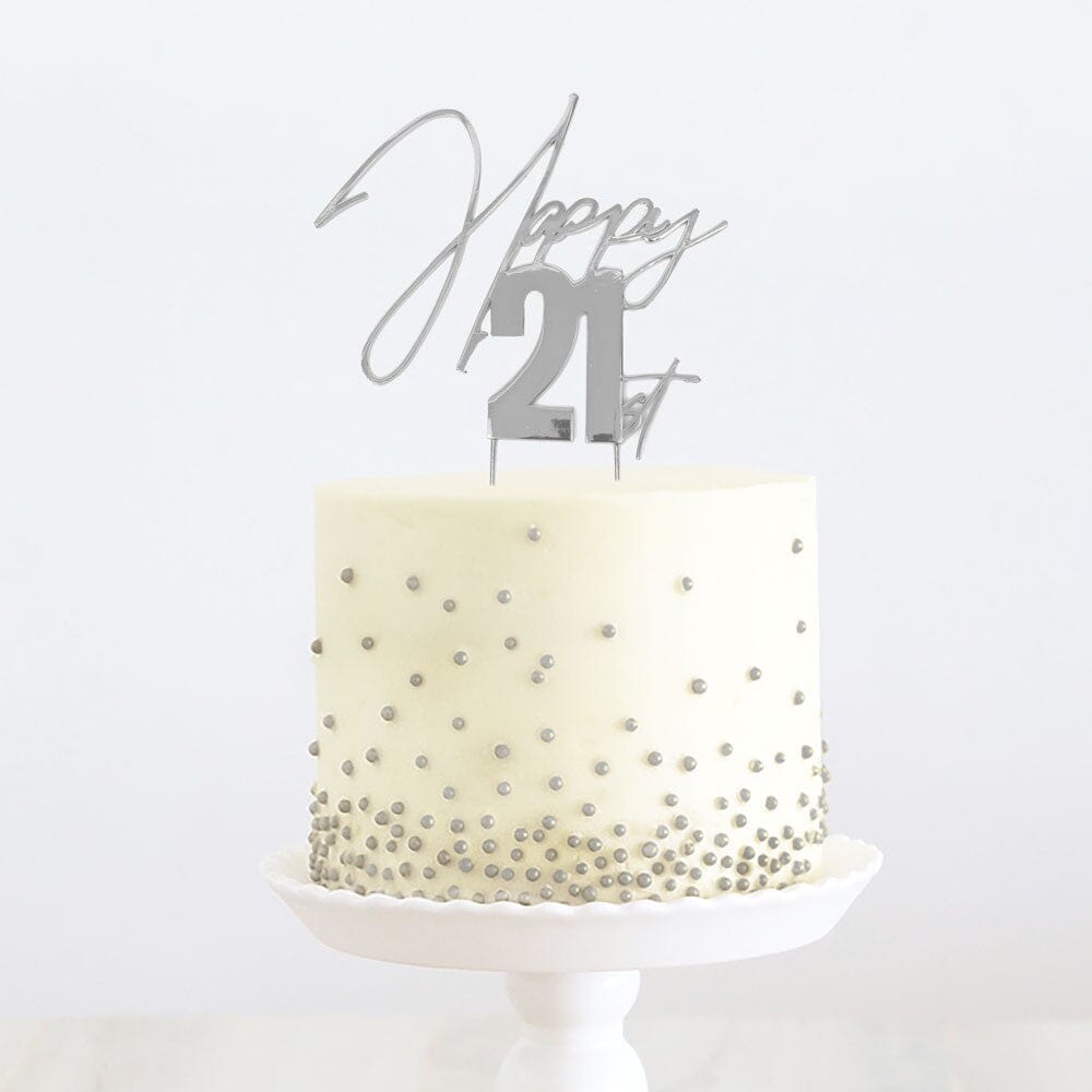 Cake & Candle Topper - Happy 21st Silver Cake Toppers The Cooks Kitchen Mandurah 