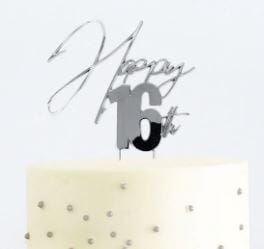 Cake & Candle Topper- Happy 16th Silver Cake Toppers The Cooks Kitchen 