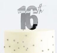 Cake & Candle Metal Cake Topper - 16th (silver) Acrylic Cake Toppers The Cooks Kitchen 