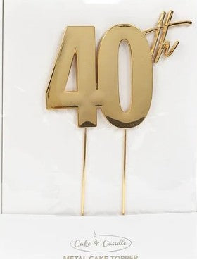 Cake & Candle Metal Cake Topper Gold 40th
