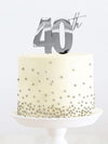 Cake & Candle Metal Cake Topper Silver 40th