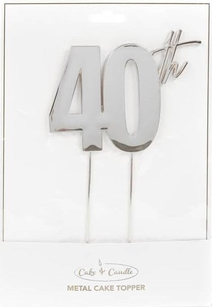 Cake & Candle Metal Cake Topper Silver 40th