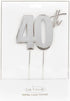Cake & Candle Metal Cake Topper Silver 40th