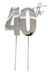 Cake & Candle Metal Cake Topper Silver 40th