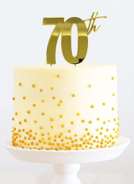 Cake & Candle Gold Metal Topper 70th