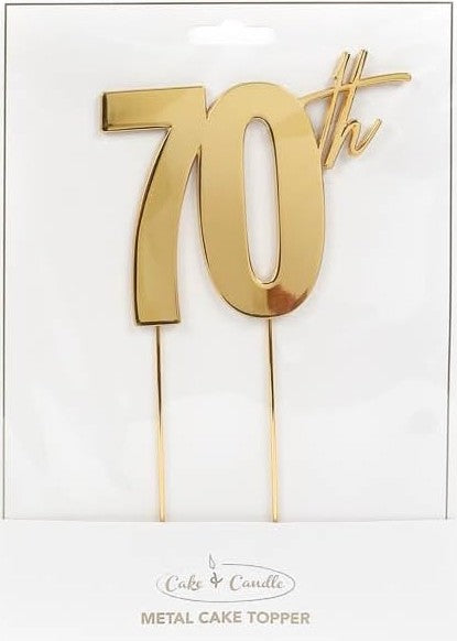 Cake & Candle Gold Metal Topper 70th