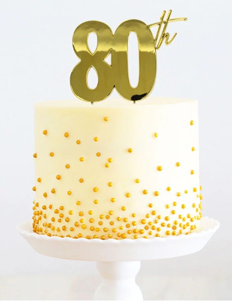 Cake & Candle Gold Metal Topper 80th