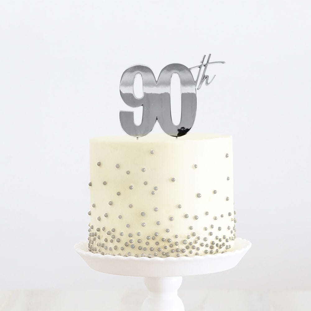 Cake & Candle - Silver Metal Cake Topper - 90th Cake Toppers The Cooks Kitchen Mandurah 