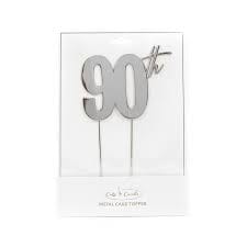 Cake & Candle - Silver Metal Cake Topper - 90th Cake Toppers The Cooks Kitchen Mandurah 