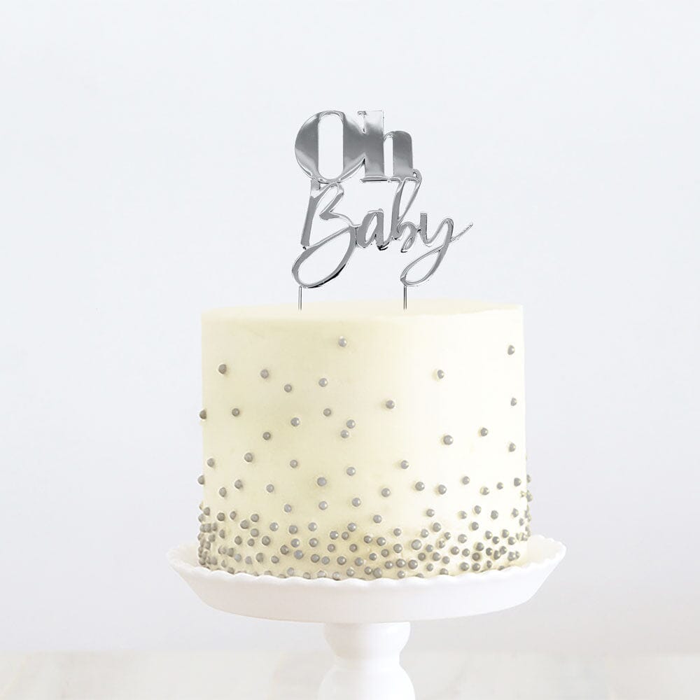 Cake & Candle - Silver Metal Cake Topper - Oh Baby Cake Toppers The Cooks Kitchen Mandurah 