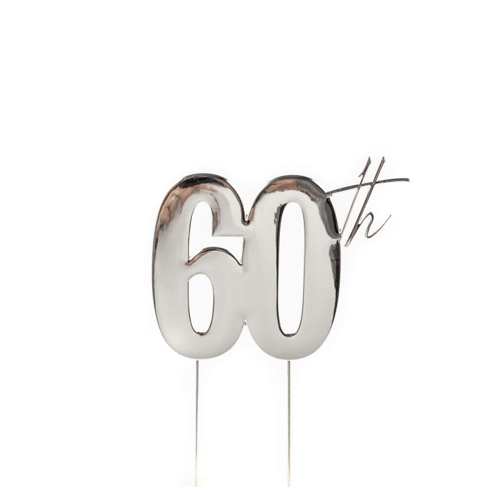 Cake & Candle - Silver Metal Topper - 60th Acrylic Cake Toppers The Cooks Kitchen Mandurah 