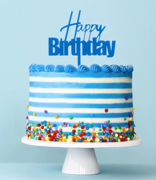 Fun Happy Birthday - Blue Acrylic Cake Topper