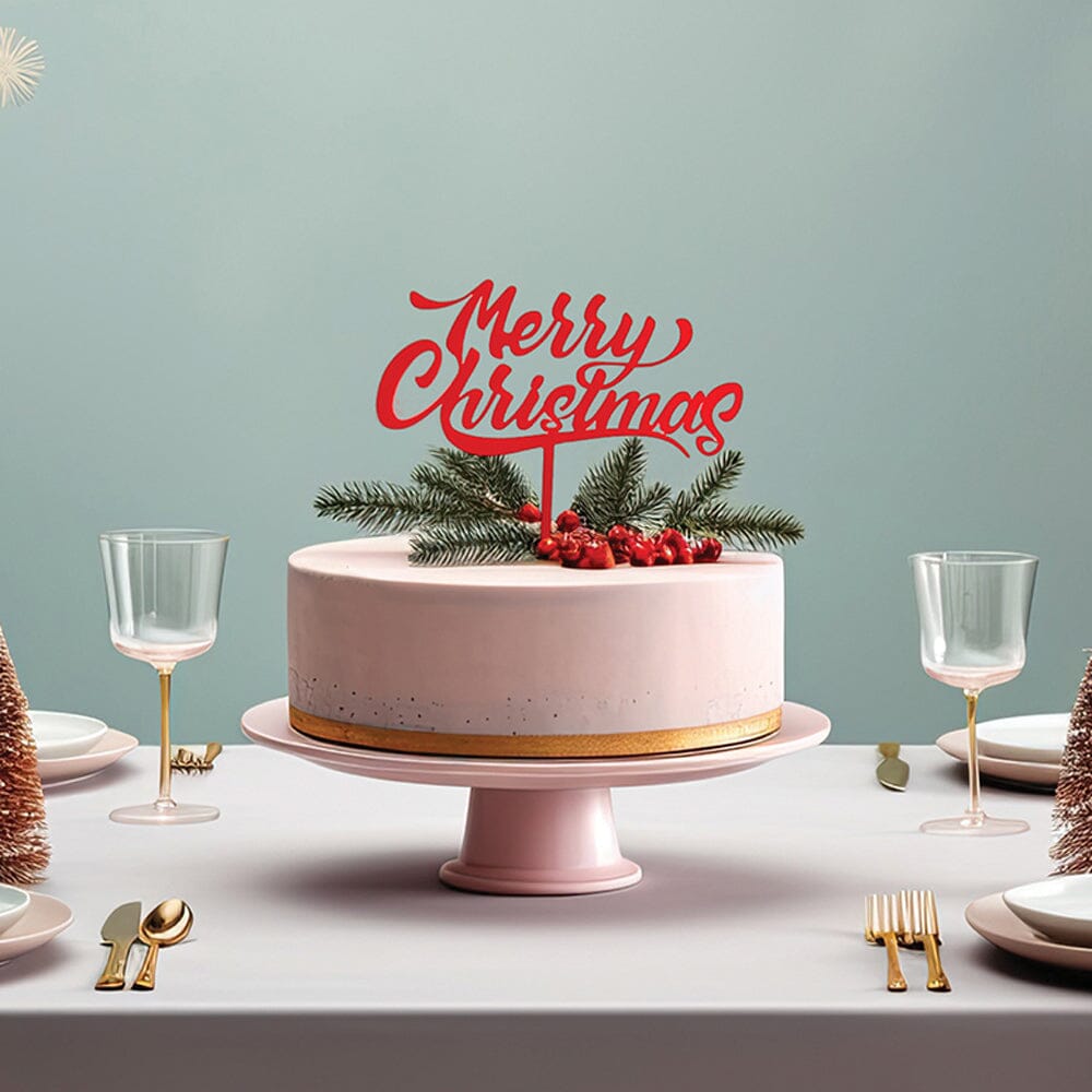 Cake & Candle Red Acrylic Cake Topper - Merry Christmas Cake Toppers The Cooks Kitchen 