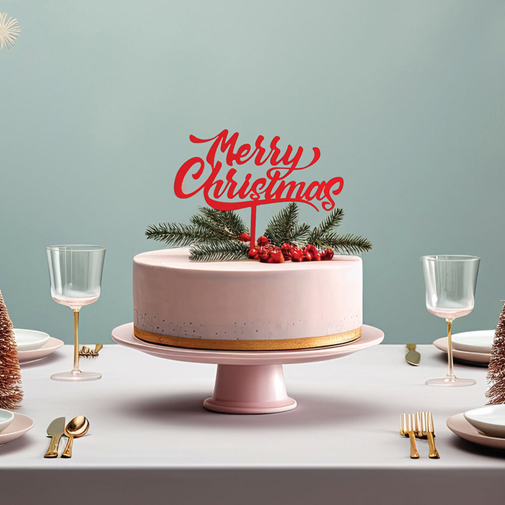 Cake & Candle Red Acrylic Cake Topper - Merry Christmas