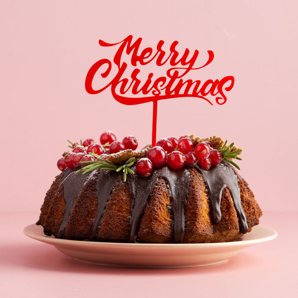 Cake & Candle Red Acrylic Cake Topper - Merry Christmas