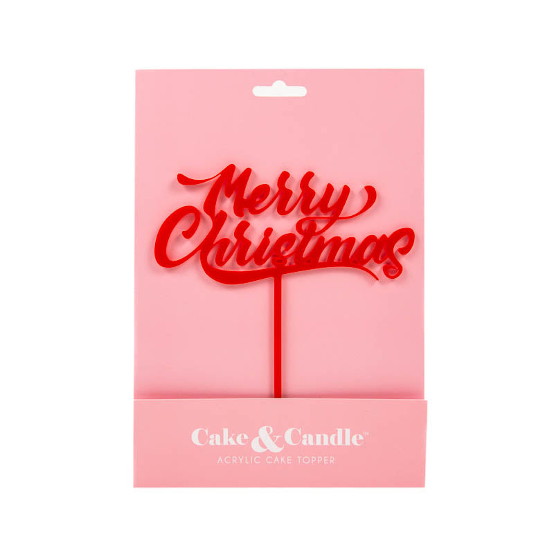 Cake & Candle Red Acrylic Cake Topper - Merry Christmas