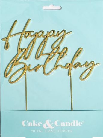 Cake & Candle Gold Metal Cake Topper - Happy Birthday #3