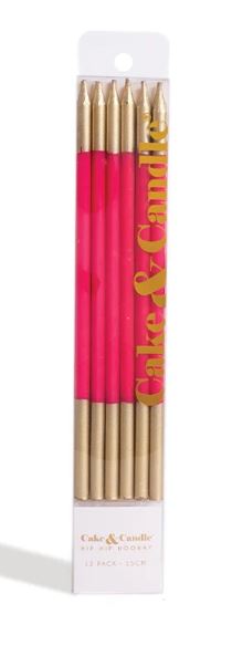 Cake & Candle Gold Double Dipped Cake Candles - Hot Pink