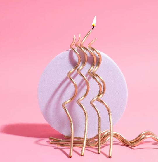Cake & Candle Swirly Candles Gold 13cm Pk16