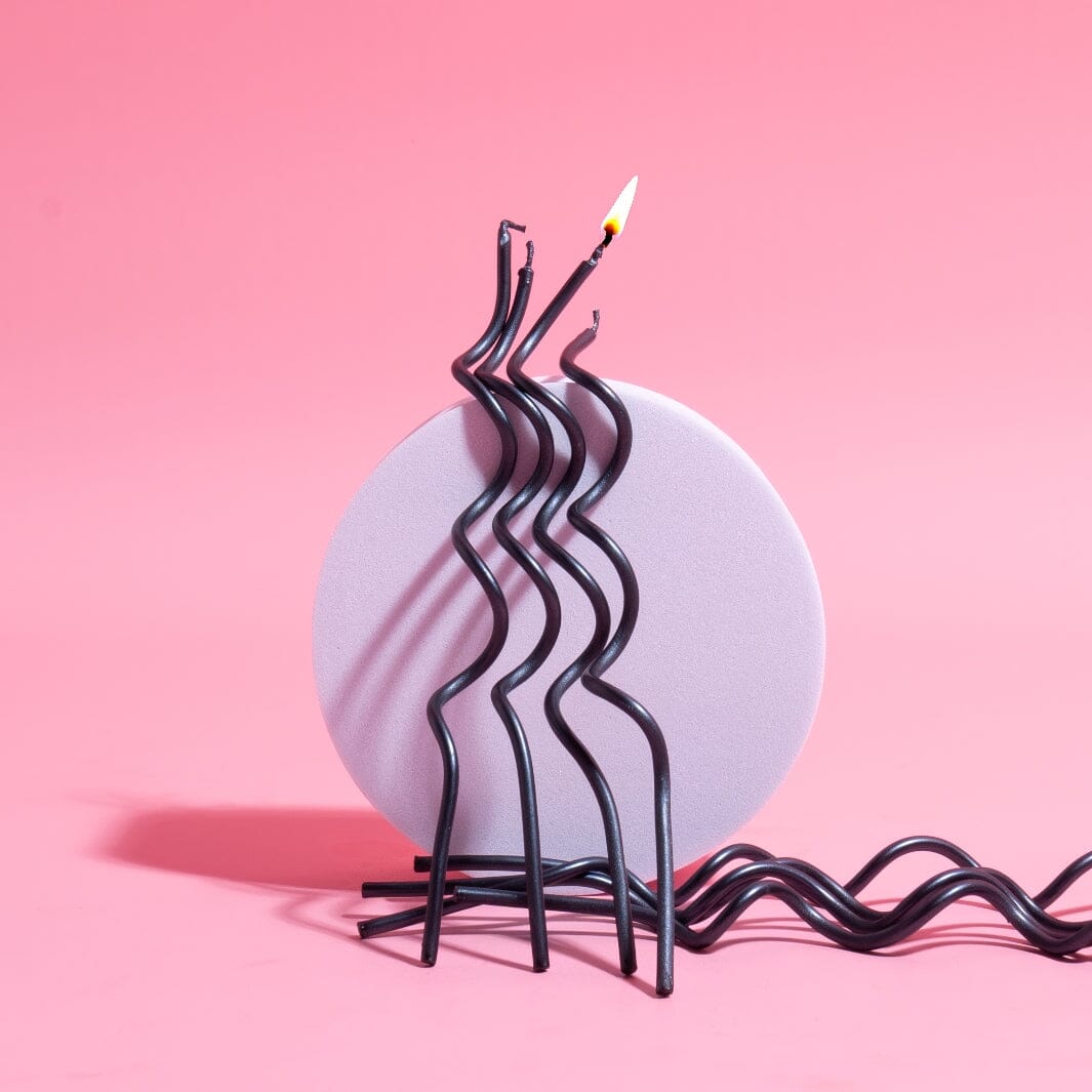 Cake & Candle Swirly Cake Candles - Black 13cm Pack Of 16 Candles The Cooks Kitchen 