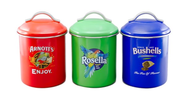 Arnott’s, Bushells & Rosella Canisters Set Of 3 - Red, Blue & Green