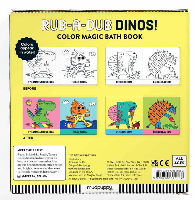 Mudpuppy Rub-a-dub Dinos! Color Magic Bath Book 