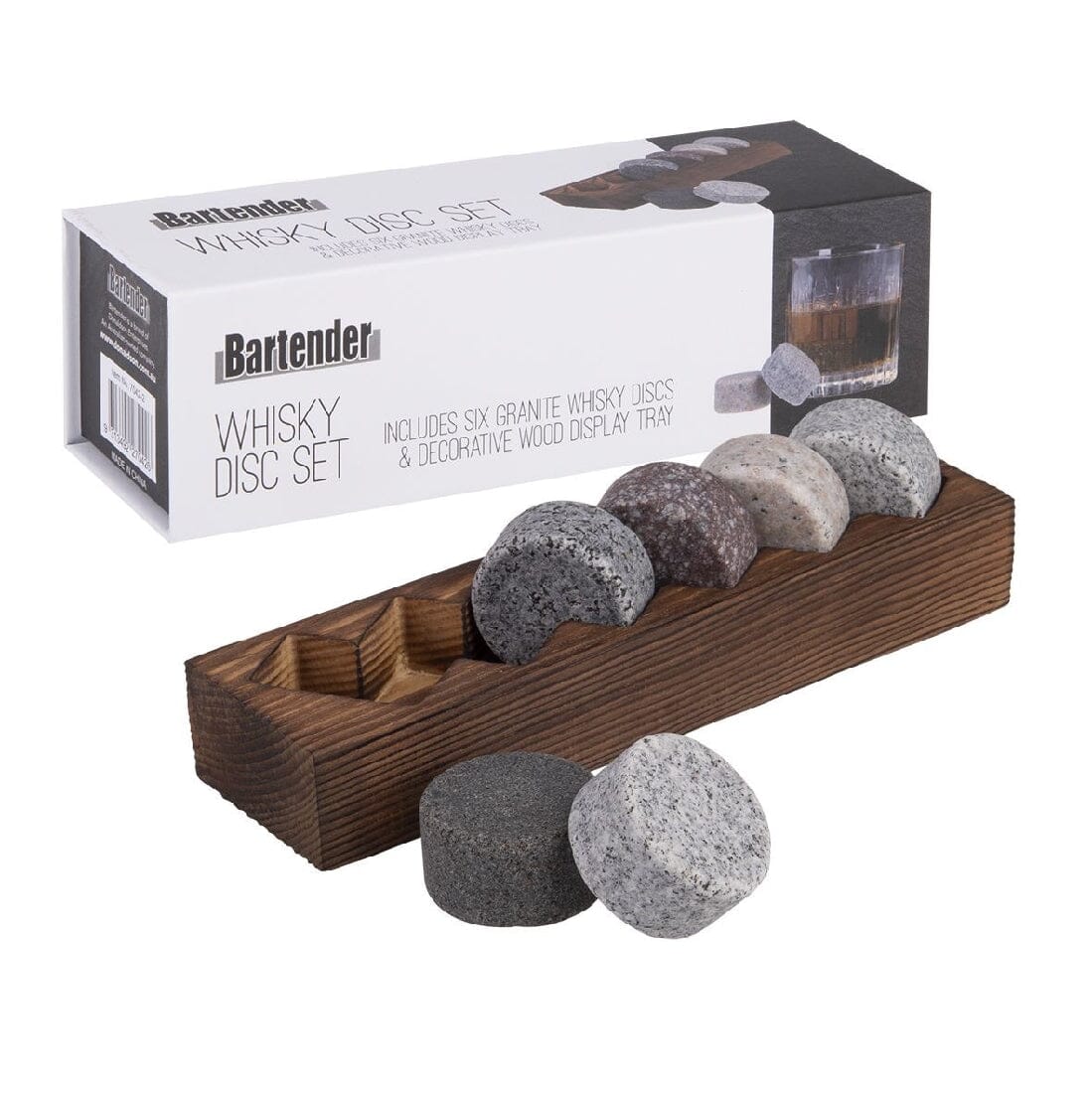 Bartender Whisky Disc Set 6 W/ Wood Base Barware Accessories The Cooks Kitchen Mandurah 