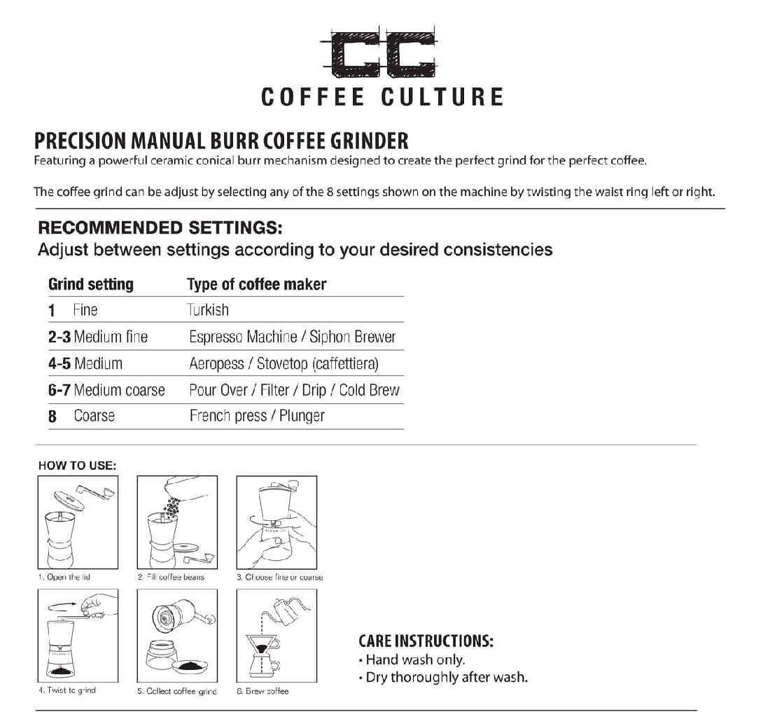 Coffee Culture - Premium Hand Burr Grinder - Heavy Duty Grinders The Cooks Kitchen Mandurah 