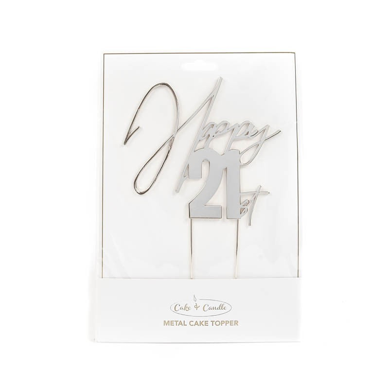 Cake & Candle Topper - Happy 21st Silver